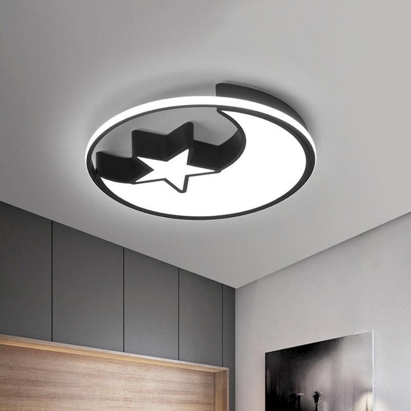 Modern Black Flush Mount LED Bedroom Ceiling Light with Acrylic Shade - Semicircle/Loving Heart/Star Design, Warm/White Light