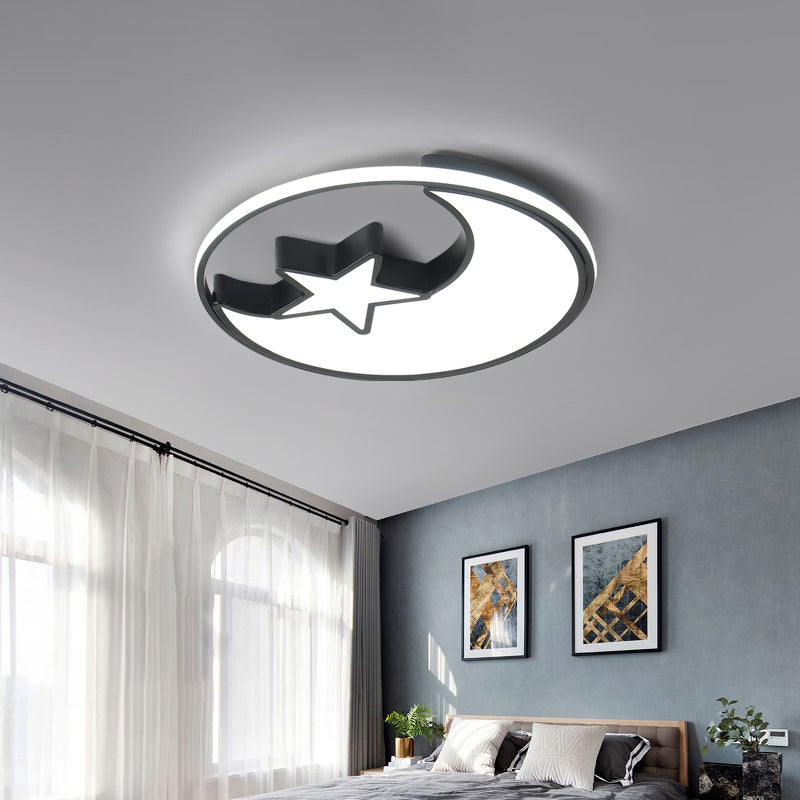 Modern Black Flush Mount Led Bedroom Ceiling Light With Acrylic Shade - Semicircle/Loving Heart/Star