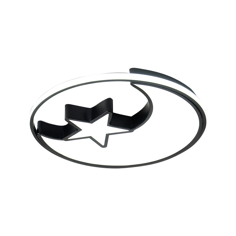 Modern Black Flush Mount LED Bedroom Ceiling Light with Acrylic Shade - Semicircle/Loving Heart/Star Design, Warm/White Light