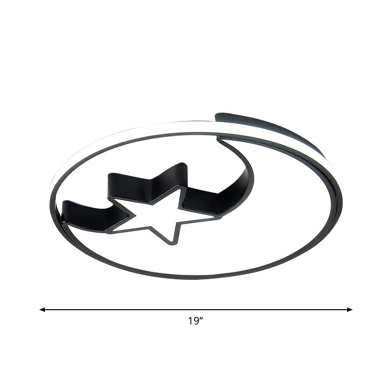 Modern Black Flush Mount LED Bedroom Ceiling Light with Acrylic Shade - Semicircle/Loving Heart/Star Design, Warm/White Light