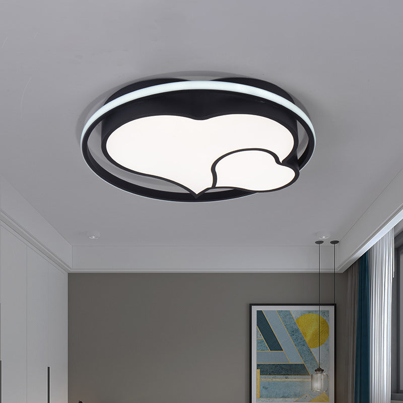 Modern Black Flush Mount Led Bedroom Ceiling Light With Acrylic Shade - Semicircle/Loving Heart/Star