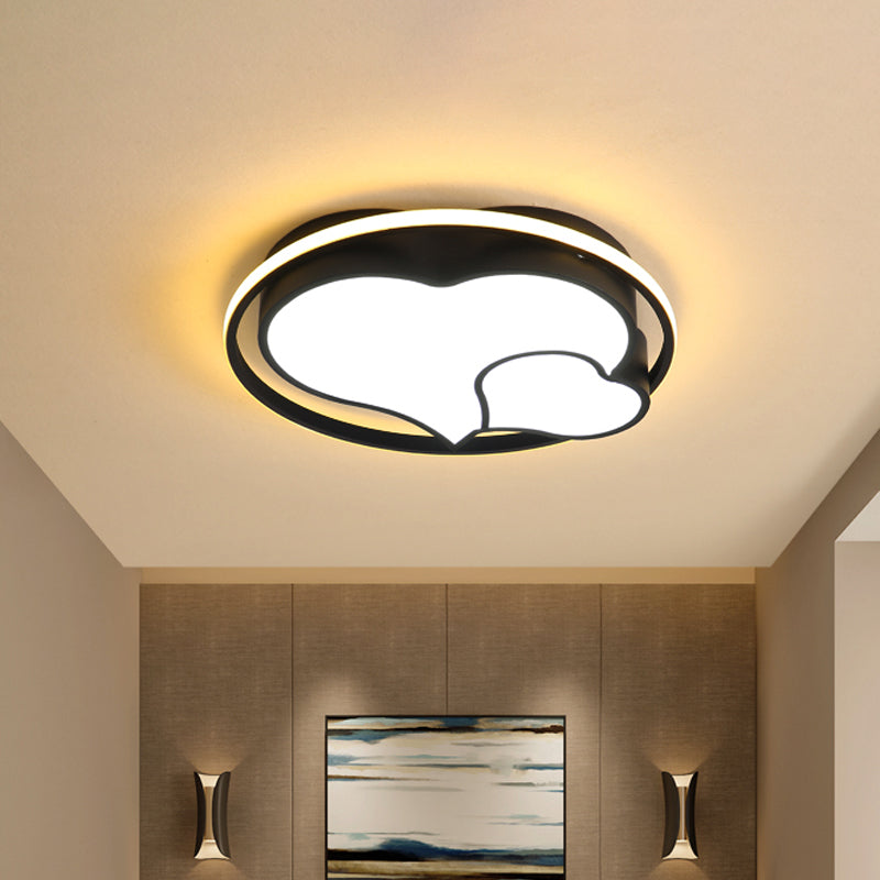 Modern Black Flush Mount Led Bedroom Ceiling Light With Acrylic Shade - Semicircle/Loving Heart/Star