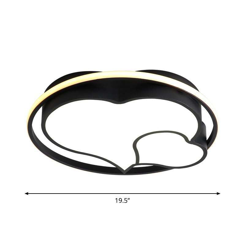 Modern Black Flush Mount Led Bedroom Ceiling Light With Acrylic Shade - Semicircle/Loving Heart/Star