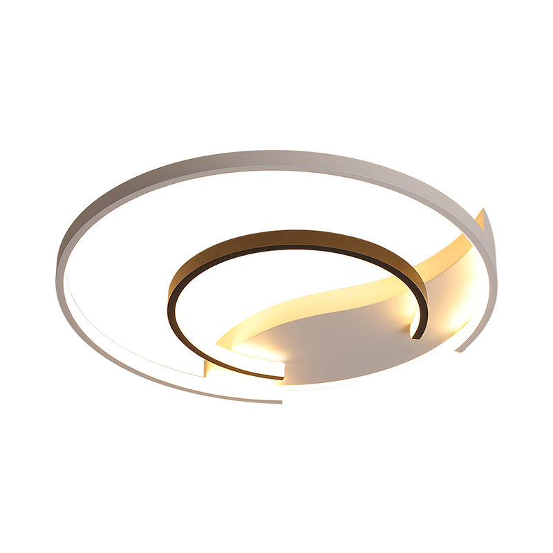 Acrylic Hoop Ceiling Lamp With Led Flush Mount - 16/19.5 Simplicity Black-White Design In Warm White