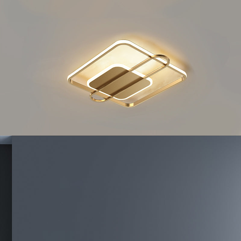 Plafonnier LED minimaliste métallisé noir/doré - Forme circulaire/carrée avec lumière chaude/blanche