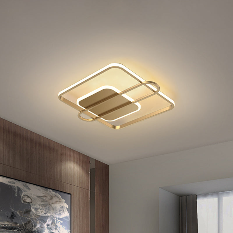Plafonnier LED minimaliste métallisé noir/doré - Forme circulaire/carrée avec lumière chaude/blanche