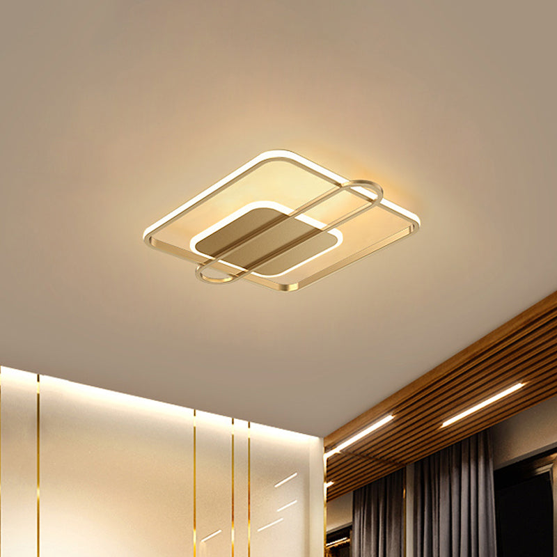 Plafonnier LED minimaliste métallisé noir/doré - Forme circulaire/carrée avec lumière chaude/blanche