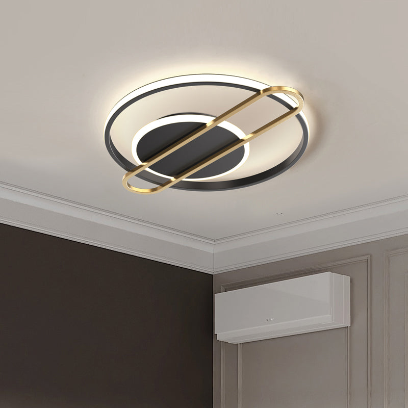 Plafonnier LED minimaliste métallisé noir/doré - Forme circulaire/carrée avec lumière chaude/blanche