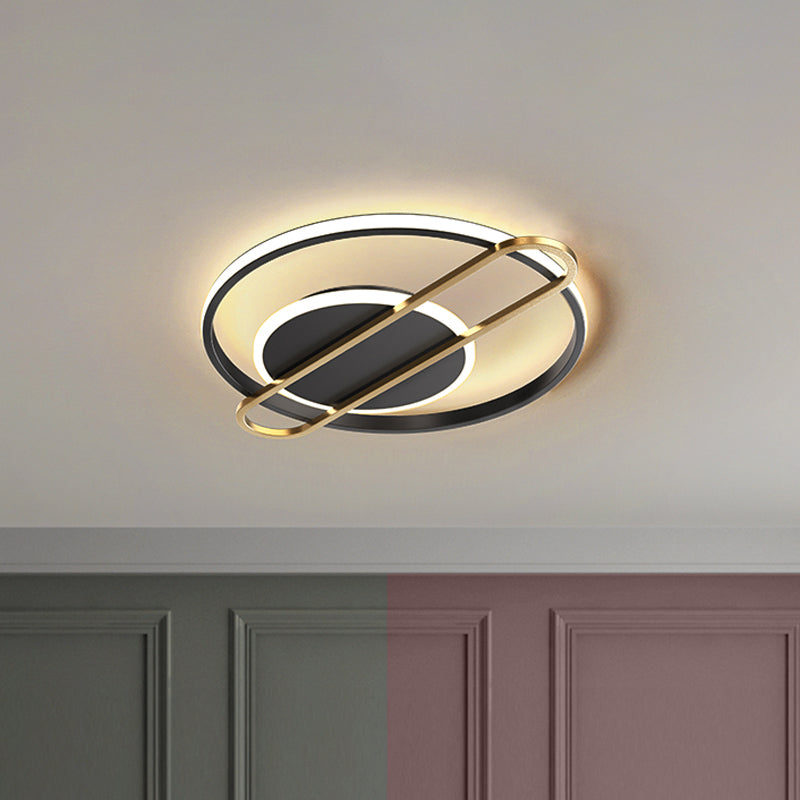 Plafonnier LED minimaliste métallisé noir/doré - Forme circulaire/carrée avec lumière chaude/blanche