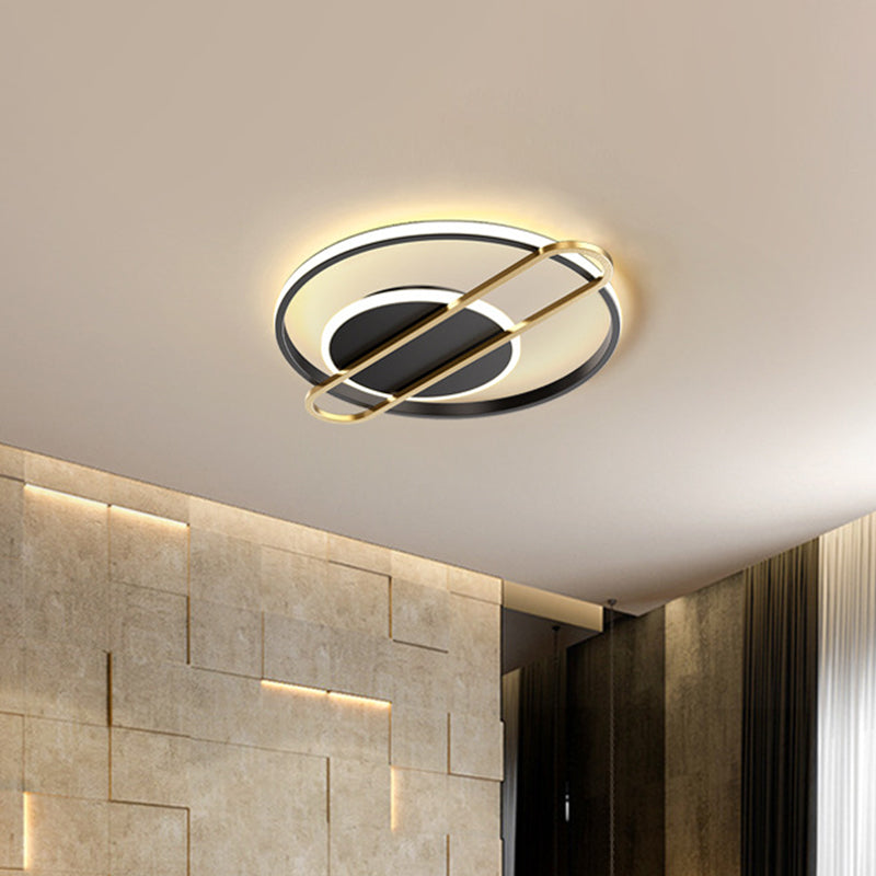 Plafonnier LED minimaliste métallisé noir/doré - Forme circulaire/carrée avec lumière chaude/blanche
