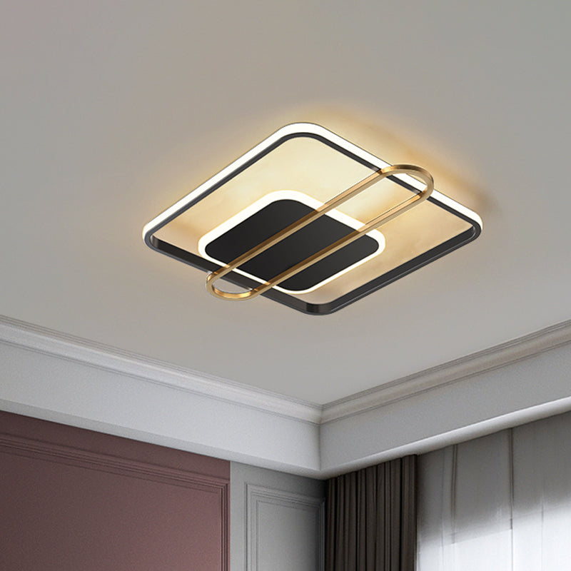 Plafonnier LED minimaliste métallisé noir/doré - Forme circulaire/carrée avec lumière chaude/blanche