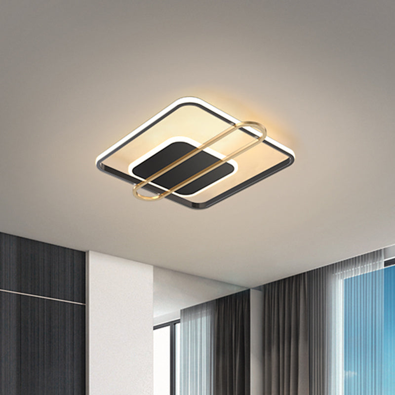 Plafonnier LED minimaliste métallisé noir/doré - Forme circulaire/carrée avec lumière chaude/blanche