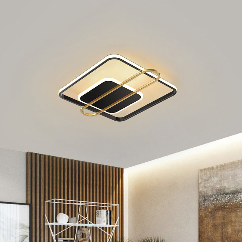 Plafonnier LED minimaliste métallisé noir/doré - Forme circulaire/carrée avec lumière chaude/blanche