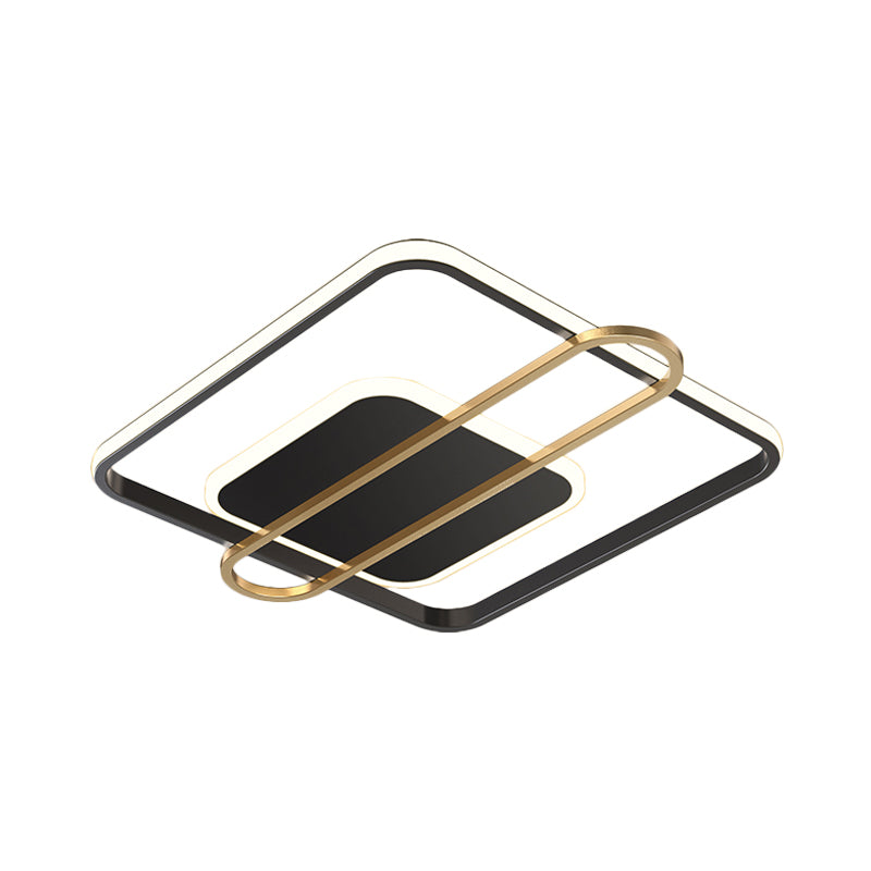 Plafonnier LED minimaliste métallisé noir/doré - Forme circulaire/carrée avec lumière chaude/blanche