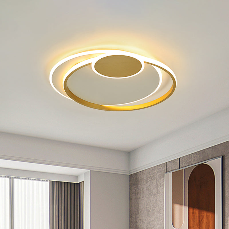 Plafonnier circulaire en métal : LED de 16,5"/20,5" de large, couleur or chaud/blanc/3 couleurs pour chambre à coucher