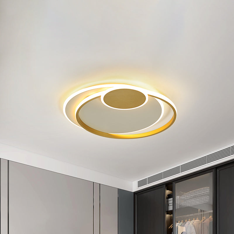Plafonnier circulaire en métal : LED de 16,5"/20,5" de large, couleur or chaud/blanc/3 couleurs pour chambre à coucher
