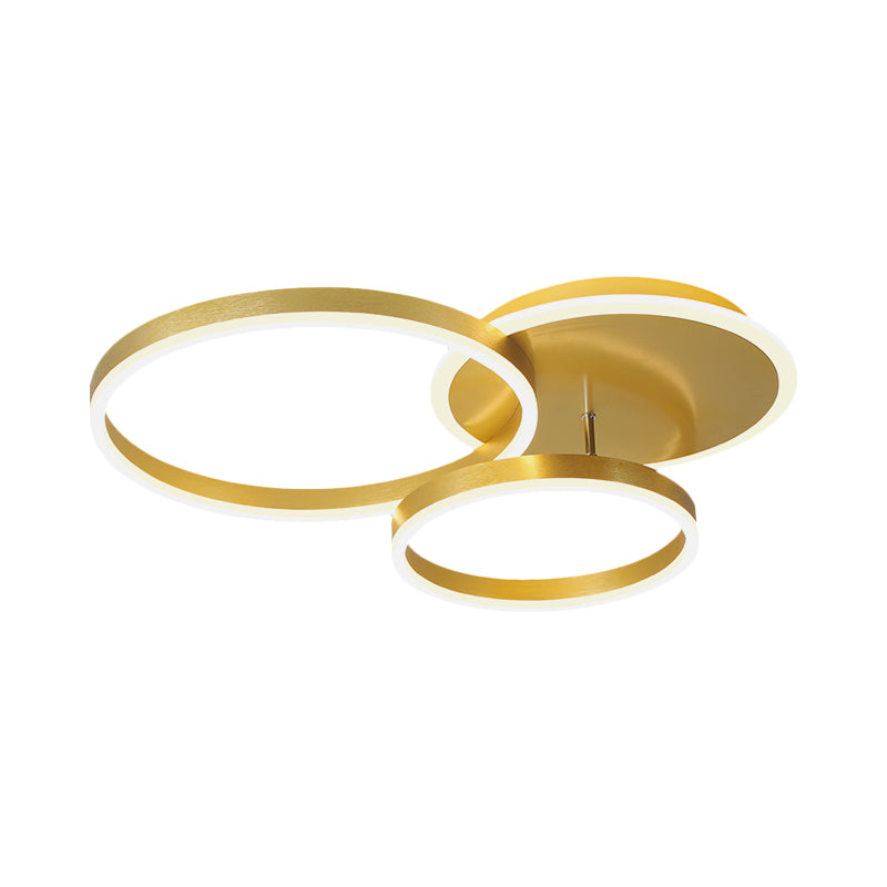 Modernist LED Flushmount Gold Hoop Ceiling Light, Acrylic Shade, Warm/White Light – 2/3/5-Head