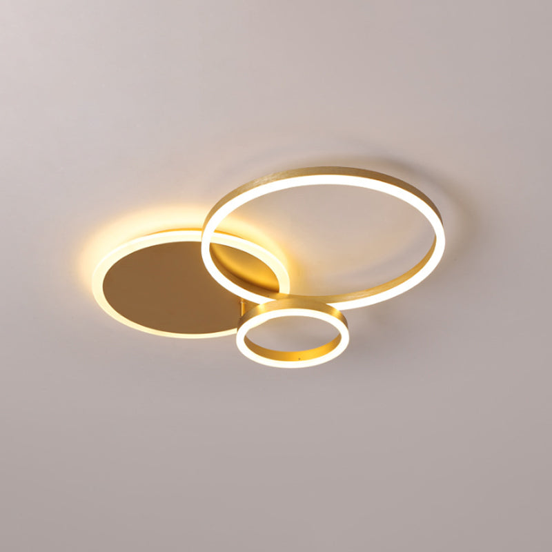Modernist LED Flushmount Gold Hoop Ceiling Light, Acrylic Shade, Warm/White Light – 2/3/5-Head