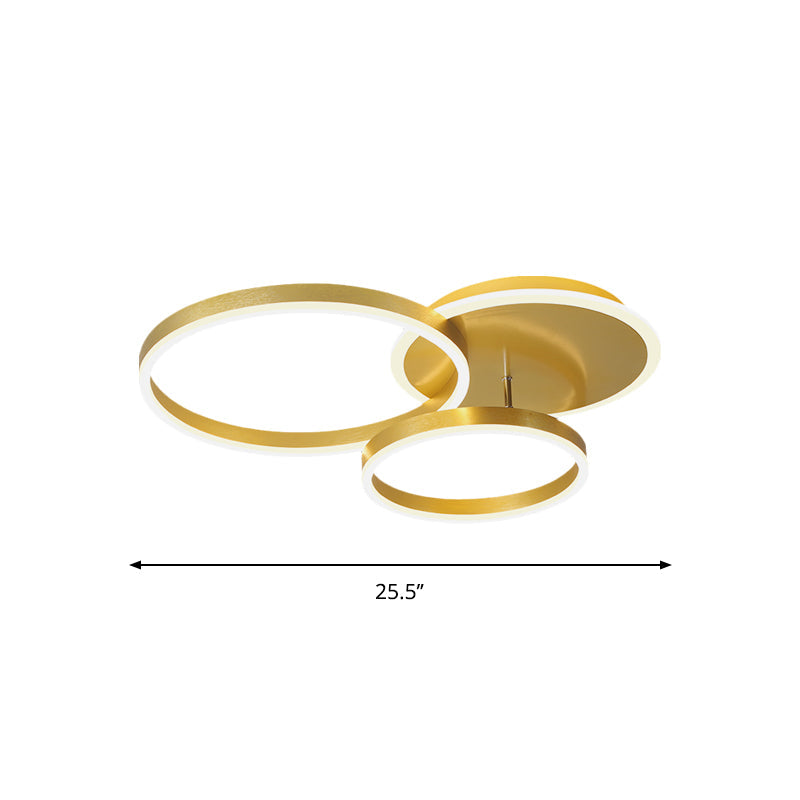 Modernist LED Flushmount Gold Hoop Ceiling Light, Acrylic Shade, Warm/White Light – 2/3/5-Head