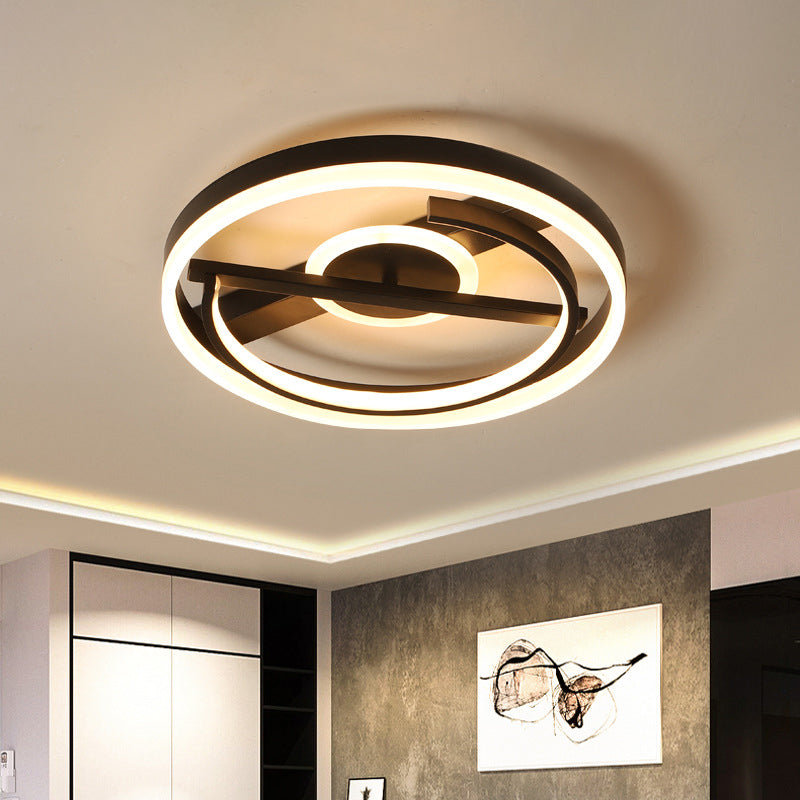 Minimalist LED Circular Hotel Ceiling Mount Lamp - Aluminum Flush Mount Light in Black/White, 16"/19.5" Dia