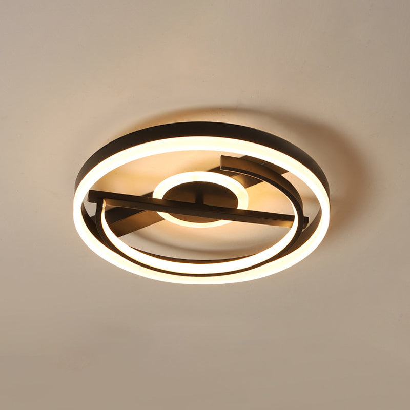 Minimalist LED Circular Hotel Ceiling Mount Lamp - Aluminum Flush Mount Light in Black/White, 16"/19.5" Dia