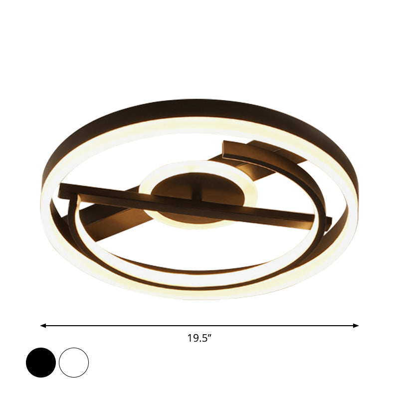 Minimalist LED Circular Hotel Ceiling Mount Lamp - Aluminum Flush Mount Light in Black/White, 16"/19.5" Dia