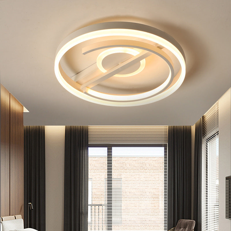 Minimalist LED Circular Hotel Ceiling Mount Lamp - Aluminum Flush Mount Light in Black/White, 16"/19.5" Dia