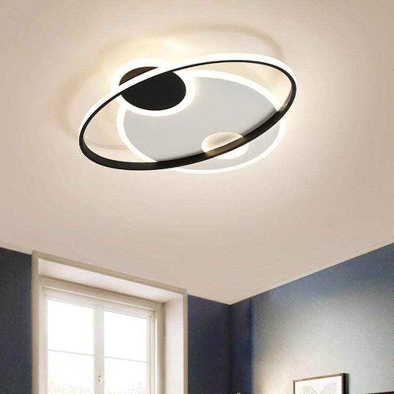 Modern Black & White LED Flushmount Ceiling Light in Warm/White - 19"/23.5" Wide