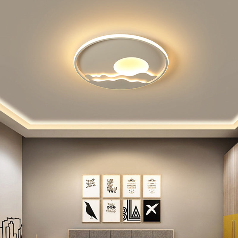 Ultrathin Circle Acrylic Flush Light - Modern LED White Ceiling Lamp | 16"/19.5"/23.5" | Sunrise Pattern | Warm/White Light