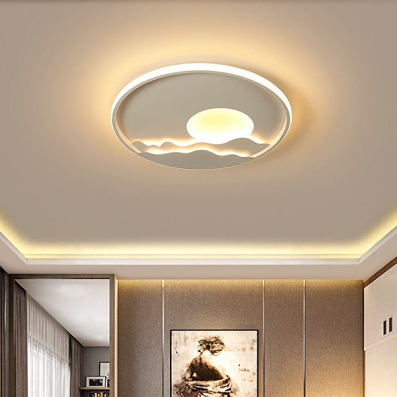 Ultrathin Circle Acrylic Flush Light - Modern LED White Ceiling Lamp | 16"/19.5"/23.5" | Sunrise Pattern | Warm/White Light