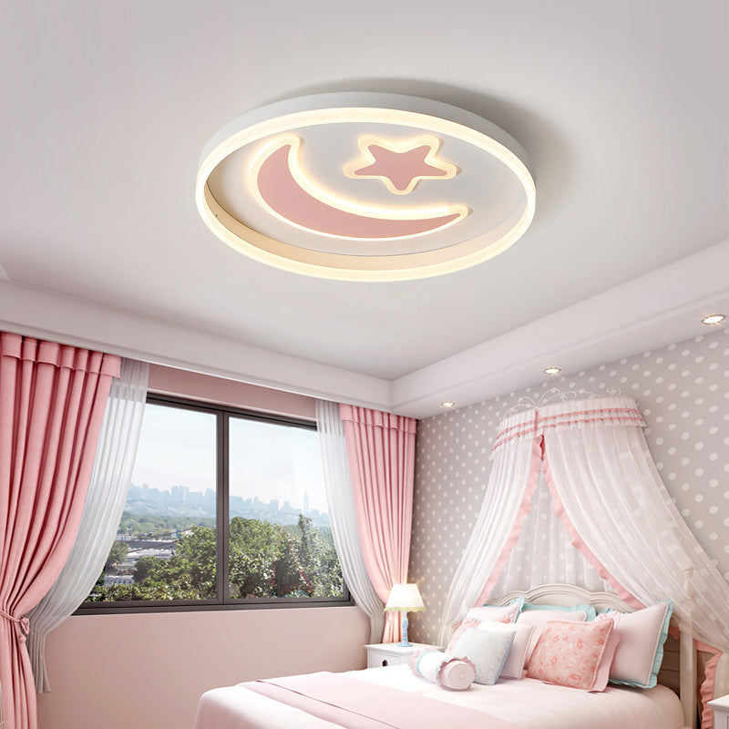 Kids Led Ceiling Light With Moon-Star Pattern - Acrylic Flush Mount Lighting For Bedrooms