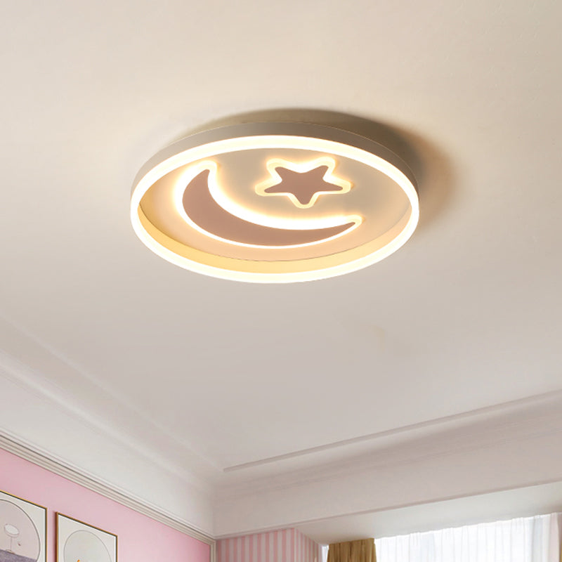 Kid's LED Ceiling Light with Moon-Star Pattern - Acrylic Flush Mount Lighting for Bedrooms (Black/White/Pink)