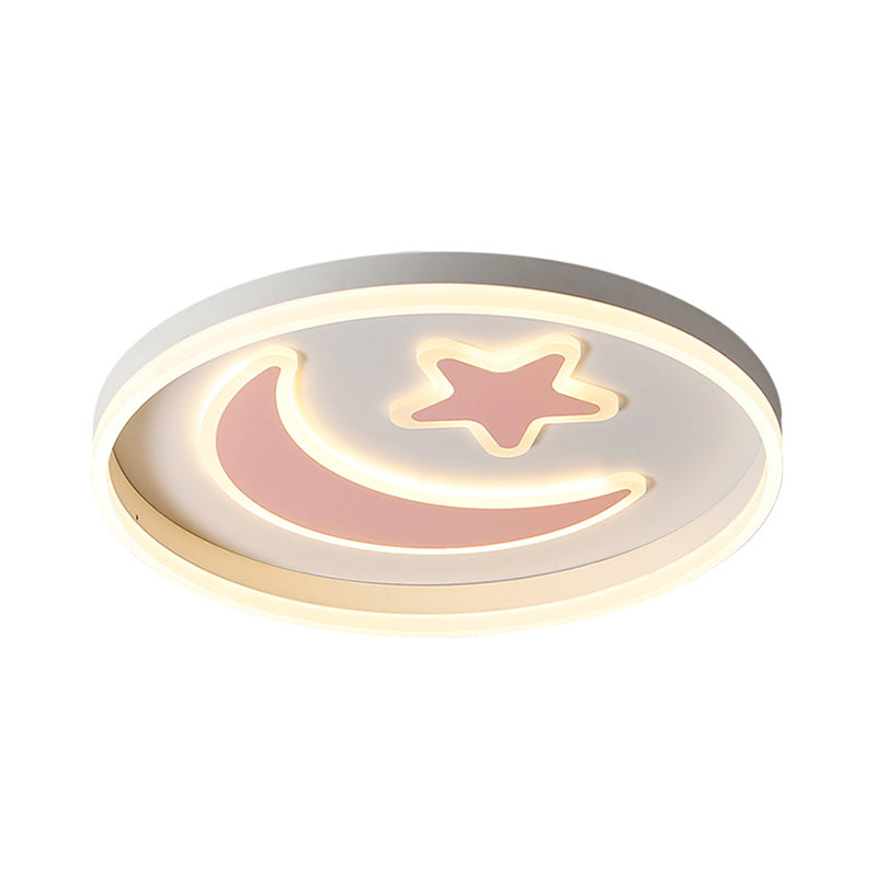 Kid's LED Ceiling Light with Moon-Star Pattern - Acrylic Flush Mount Lighting for Bedrooms (Black/White/Pink)