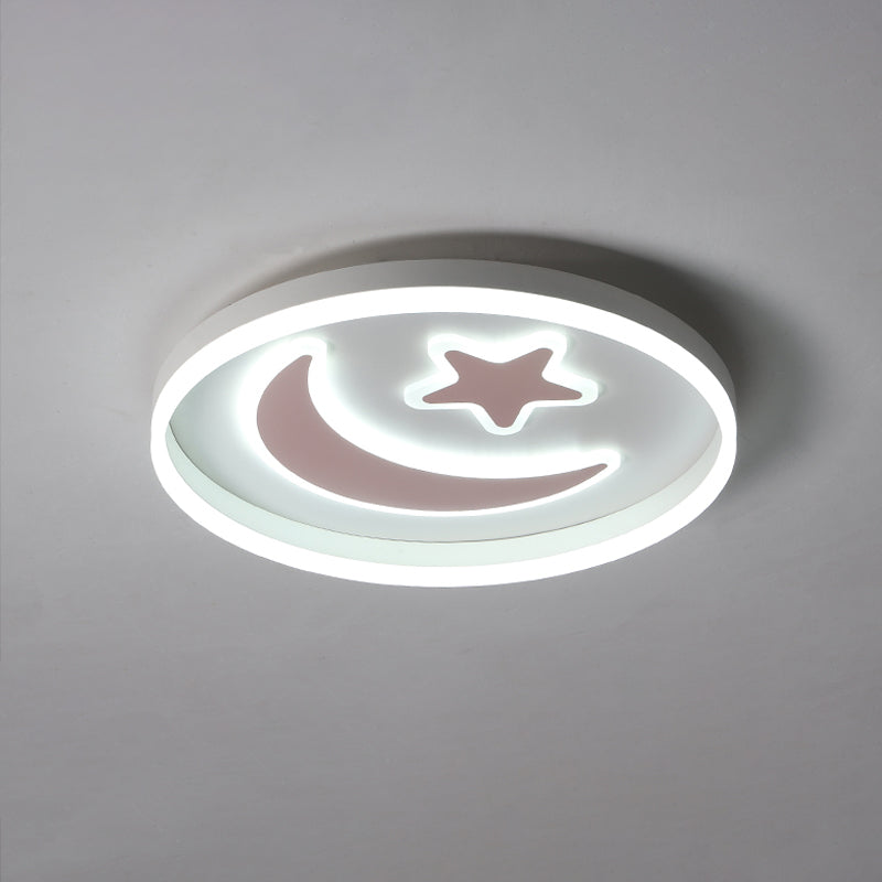 Kids Led Ceiling Light With Moon-Star Pattern - Acrylic Flush Mount Lighting For Bedrooms