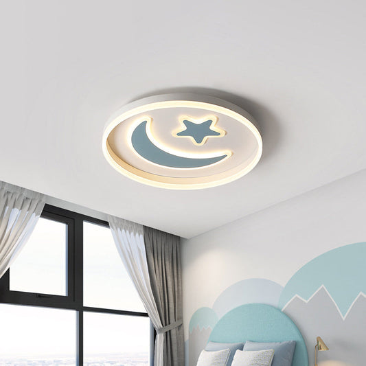 Kid's LED Ceiling Light with Moon-Star Pattern - Acrylic Flush Mount Lighting for Bedrooms (Black/White/Pink)