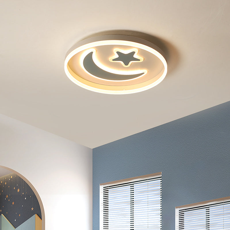 Kids Led Ceiling Light With Moon-Star Pattern - Acrylic Flush Mount Lighting For Bedrooms