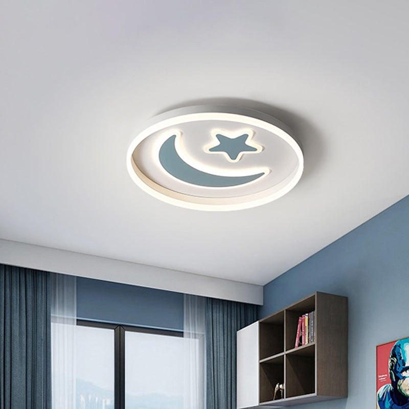 Kid's LED Ceiling Light with Moon-Star Pattern - Acrylic Flush Mount Lighting for Bedrooms (Black/White/Pink)