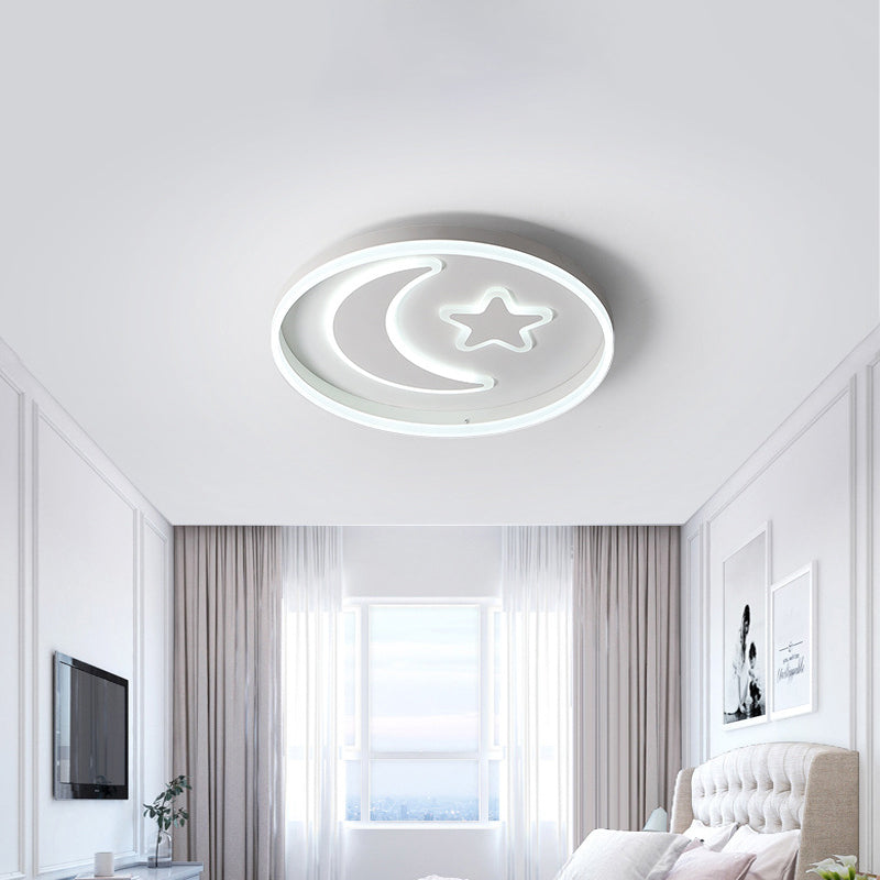 Kid's LED Ceiling Light with Moon-Star Pattern - Acrylic Flush Mount Lighting for Bedrooms (Black/White/Pink)
