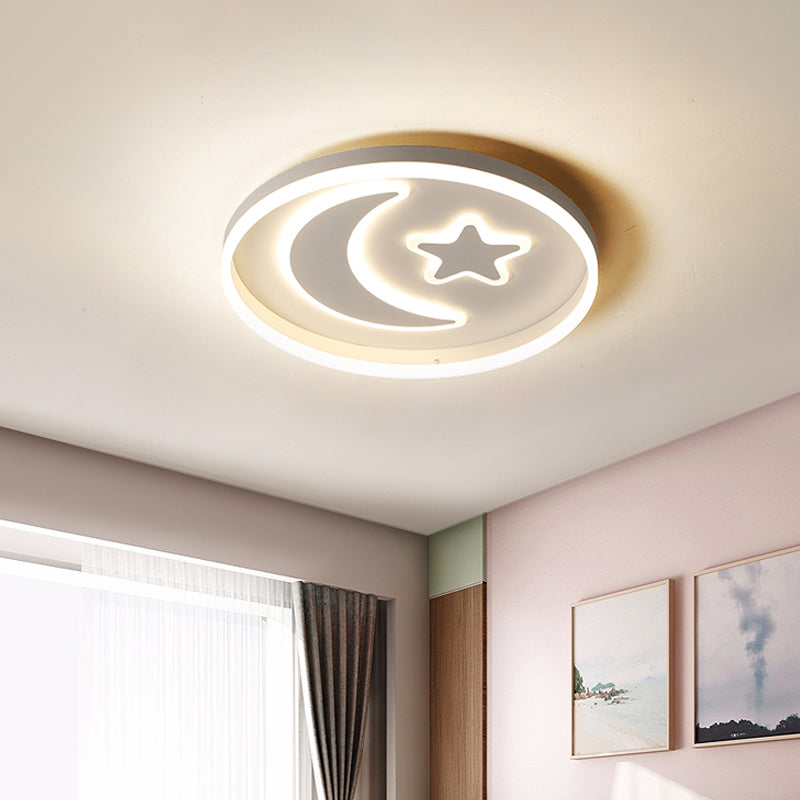 Kid's LED Ceiling Light with Moon-Star Pattern - Acrylic Flush Mount Lighting for Bedrooms (Black/White/Pink)