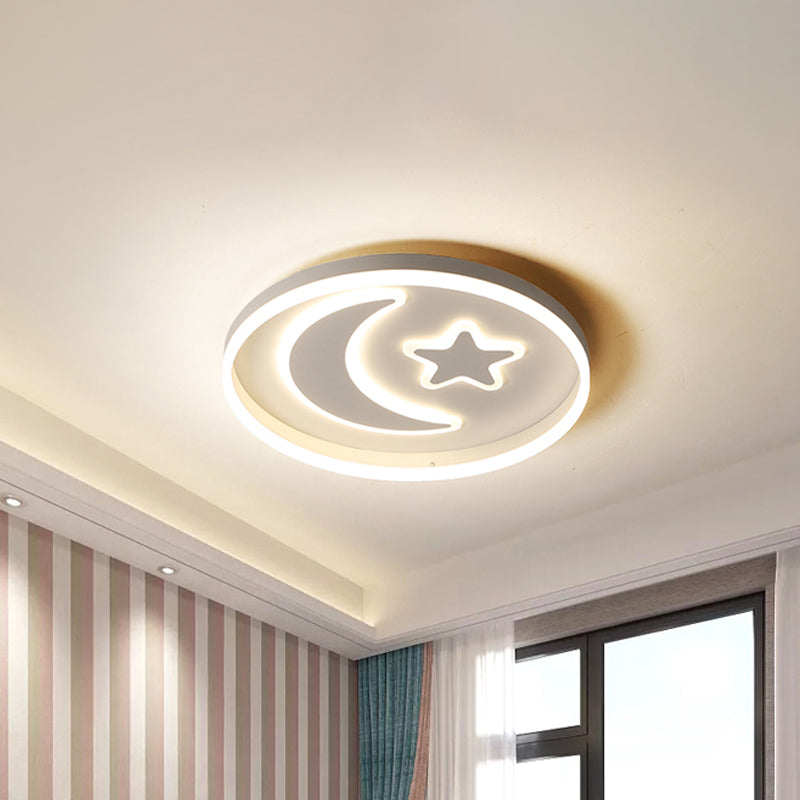 Kids Led Ceiling Light With Moon-Star Pattern - Acrylic Flush Mount Lighting For Bedrooms