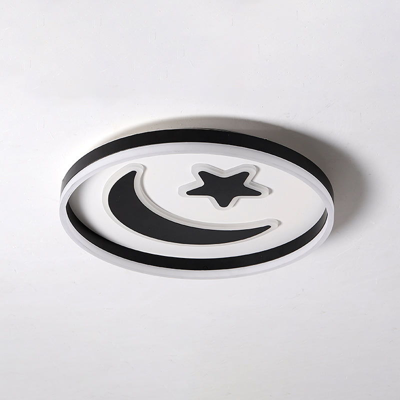Kids Led Ceiling Light With Moon-Star Pattern - Acrylic Flush Mount Lighting For Bedrooms