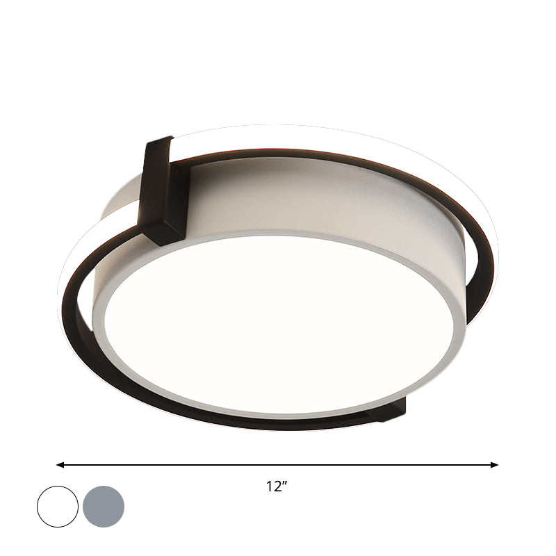 Plafonnier LED pour dortoir au design minimaliste et abat-jour en acrylique (gris/blanc) - Disponible en 3 tailles
