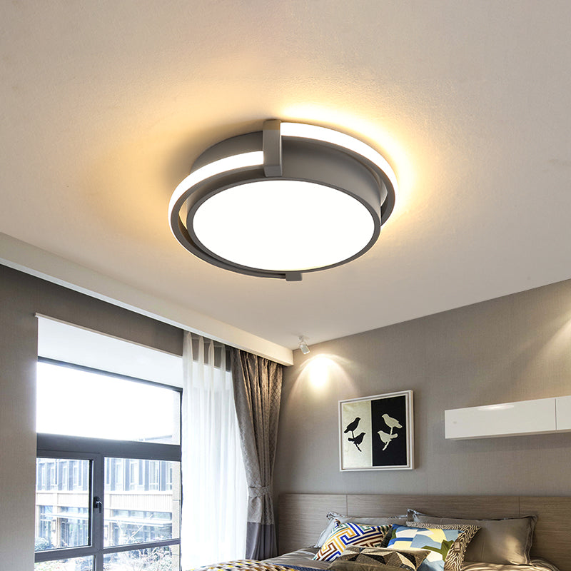 Plafonnier LED pour dortoir au design minimaliste et abat-jour en acrylique (gris/blanc) - Disponible en 3 tailles