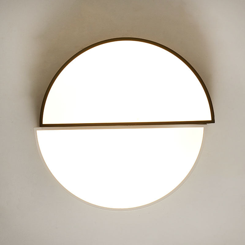 Minimalist Split Round LED Ceiling Lamp - 15"/19" Wide - Black & White