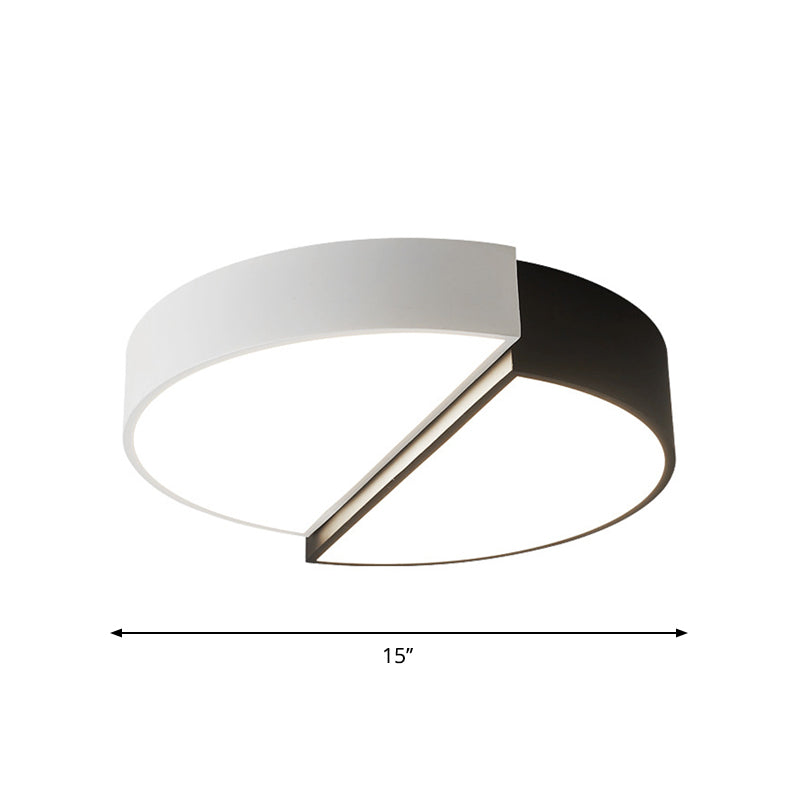 Minimalist Split Round Led Ceiling Lamp - 15/19 Wide Black & White