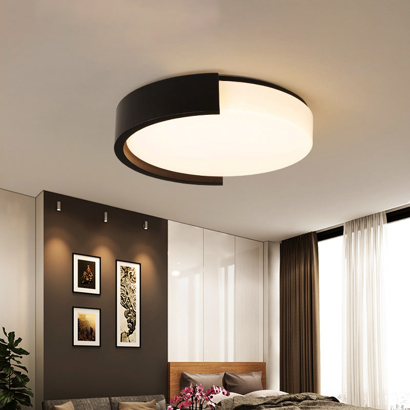 Modern Drum-Shaped Ceiling Light Fixture: Acrylic Black/White Flushmount with C-Shaped Frame, LED Warm/White Light