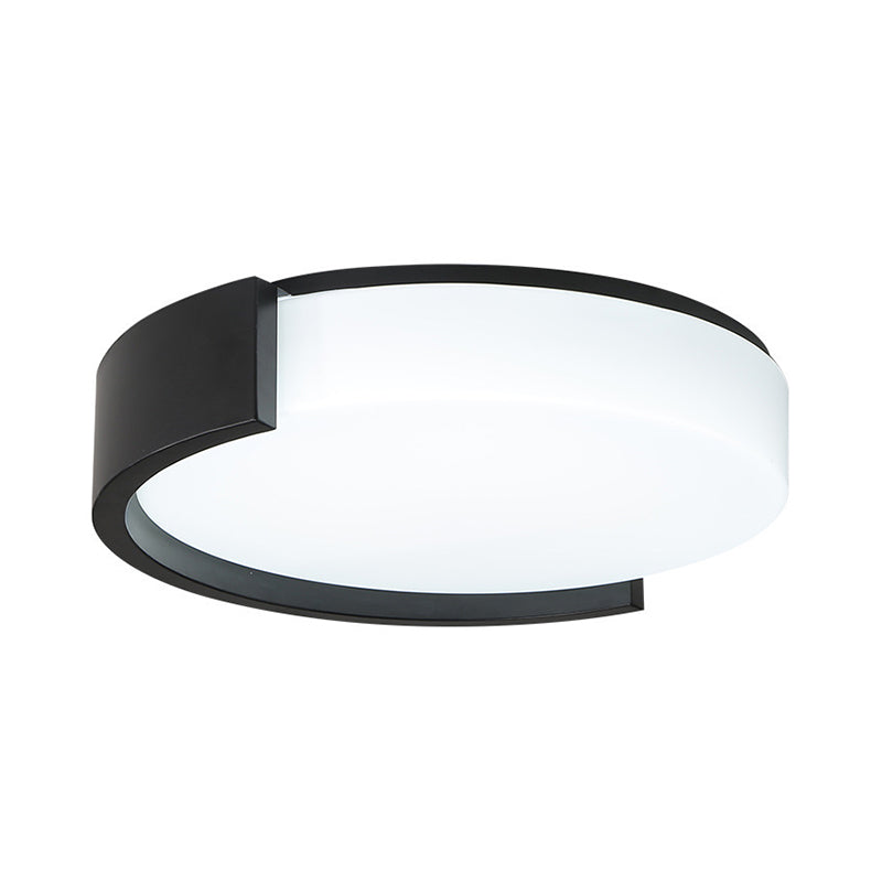 Modern Drum-Shaped Ceiling Light Fixture: Acrylic Black/White Flushmount With C-Shaped Frame Led