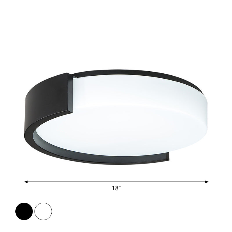 Modern Drum-Shaped Ceiling Light Fixture: Acrylic Black/White Flushmount with C-Shaped Frame, LED Warm/White Light