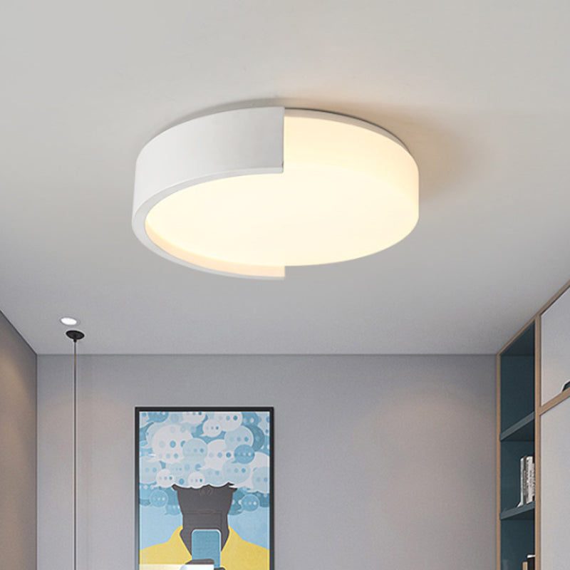 Modern Drum-Shaped Ceiling Light Fixture: Acrylic Black/White Flushmount with C-Shaped Frame, LED Warm/White Light