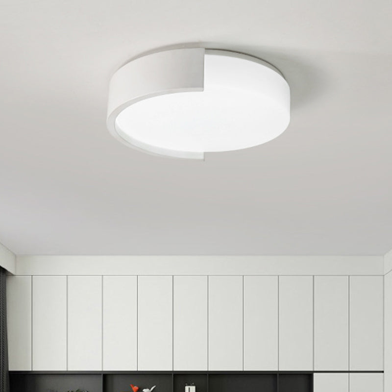 Modern Drum-Shaped Ceiling Light Fixture: Acrylic Black/White Flushmount with C-Shaped Frame, LED Warm/White Light